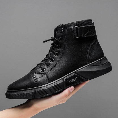 Varello — Men's Black Leather Business Casual Boots with Grip Sole