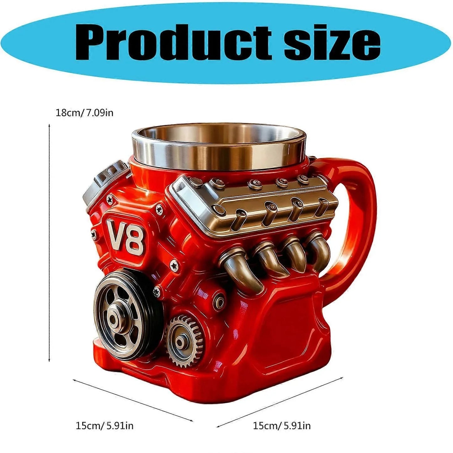Retro Zephyrix kaffekopp, V8-motor rustfri stålkrus