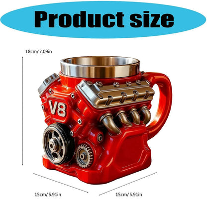 Retro Zephyrix kaffekopp, V8-motor rustfri stålkrus