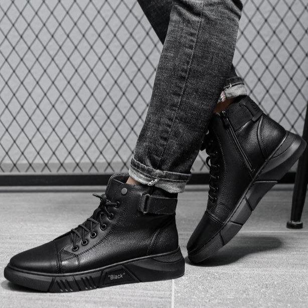 Varello — Men's Black Leather Business Casual Boots with Grip Sole