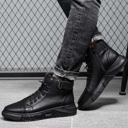 Varello — Men's Black Leather Business Casual Boots with Grip Sole