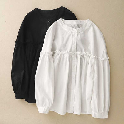 Liora Linen Shirt — Lightweight Collarless Shirt with Tailored Waist Seam