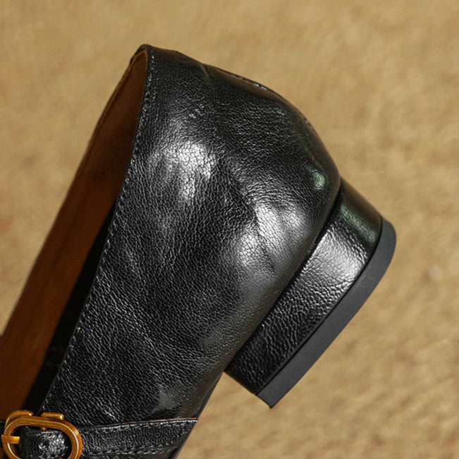 Arrivo — Genuine Leather Mary Jane Pumps with Metal-Bit Accent