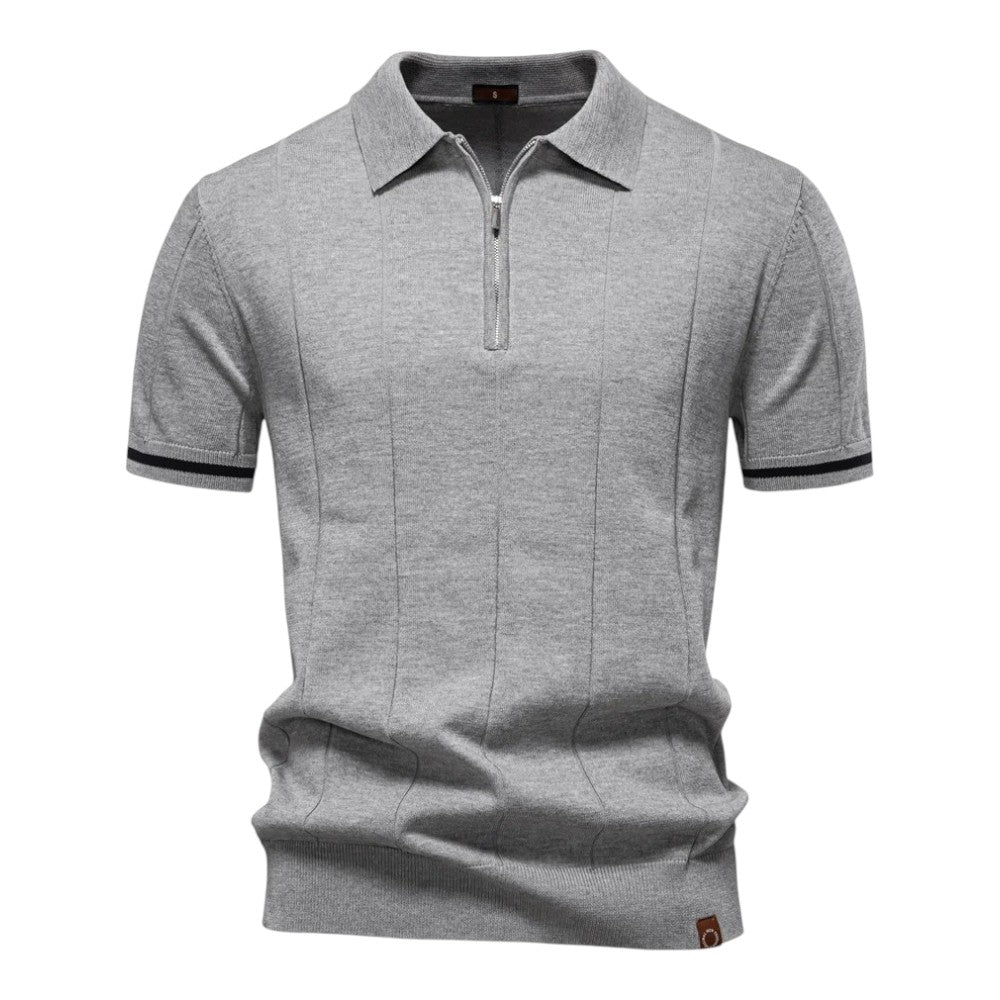 Lurence — Herren Stretch Viskose Polohemd mit Strickstruktur und Reißverschluss