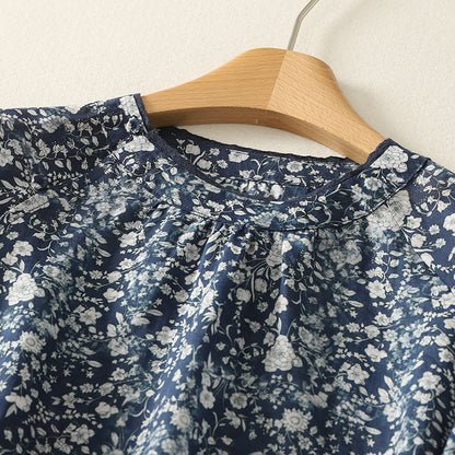 Liora — Women's Floral Linen Blouse with Billowy Sleeves