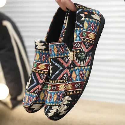 Norla Canvas Loafers — Lightweight Breathable Shoes with Aztec Pattern