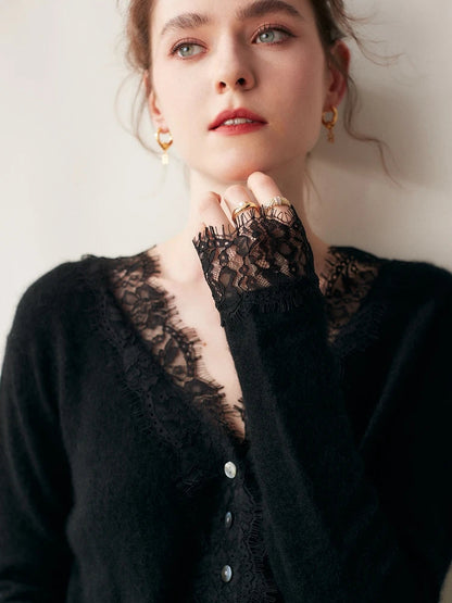 Elara — Weicher Kaschmir-Spitzen-Cardigan zum Layern