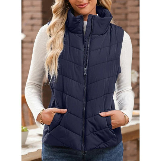 ✨️Glowforge Womens Sleeveless Zip Up Outerwear Stand Collar Quilted Puffer Vest💗