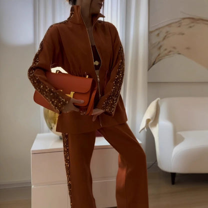 Conjunto Liora Lounge — Conjunto Casual Feminino em Duas Peças com Acabamento em Paetês e Ajuste Confortável