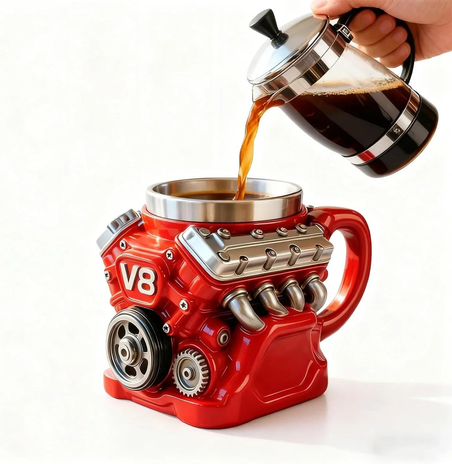 Retro Zephyrix kaffekopp, V8-motor rustfri stålkrus