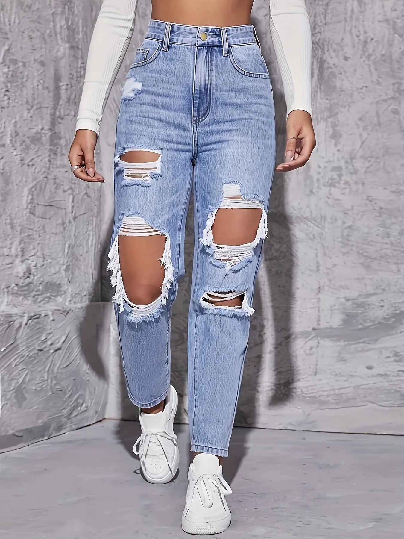 Arlen — Slidte højtaljede straight-leg denimjeans med rå kanter