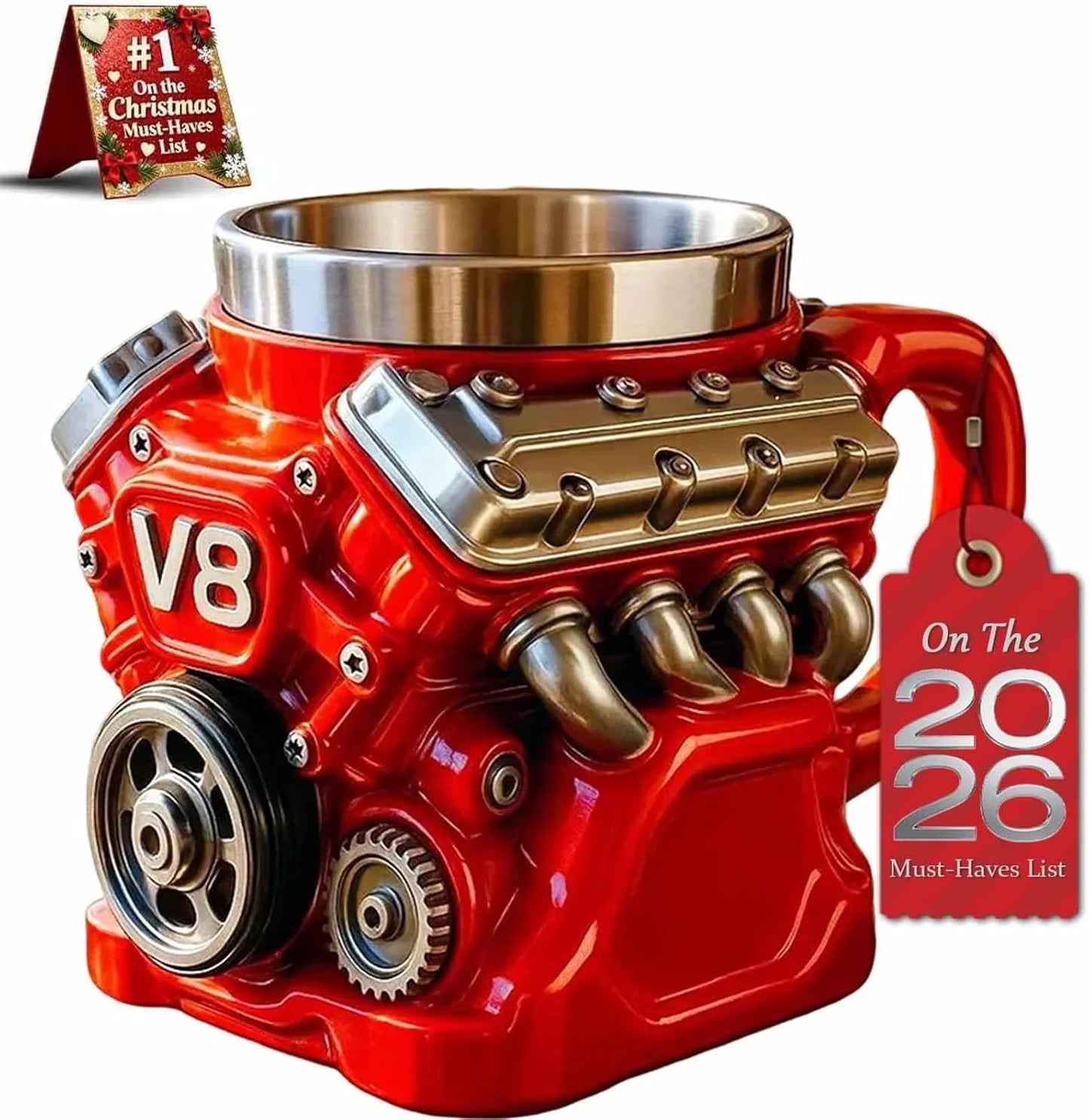 Retro Zephyrix kaffekopp, V8-motor rustfri stålkrus