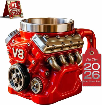 Retro Zephyrix kaffekopp, V8-motor rustfri stålkrus