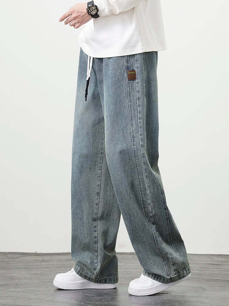 Loreo Wideleg Denim Pants — Relaxed Fit with Adjustable Drawstring Waistband