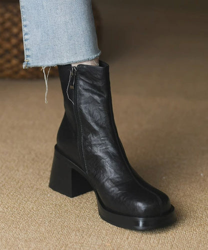 Bottes Veltrix à talon épais avec fermeture éclair, cuir synthétique noir