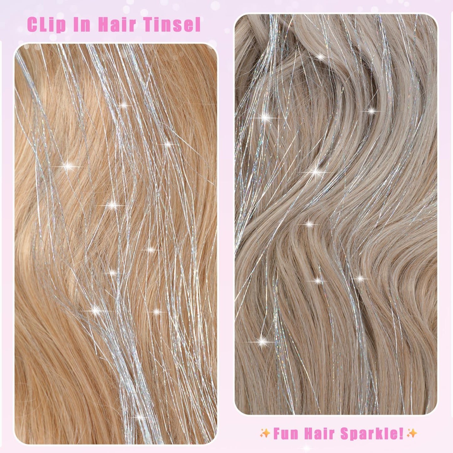 Liora — Rainbow Hair Tinsel Clip-In Extensions for Sparkling Highlights