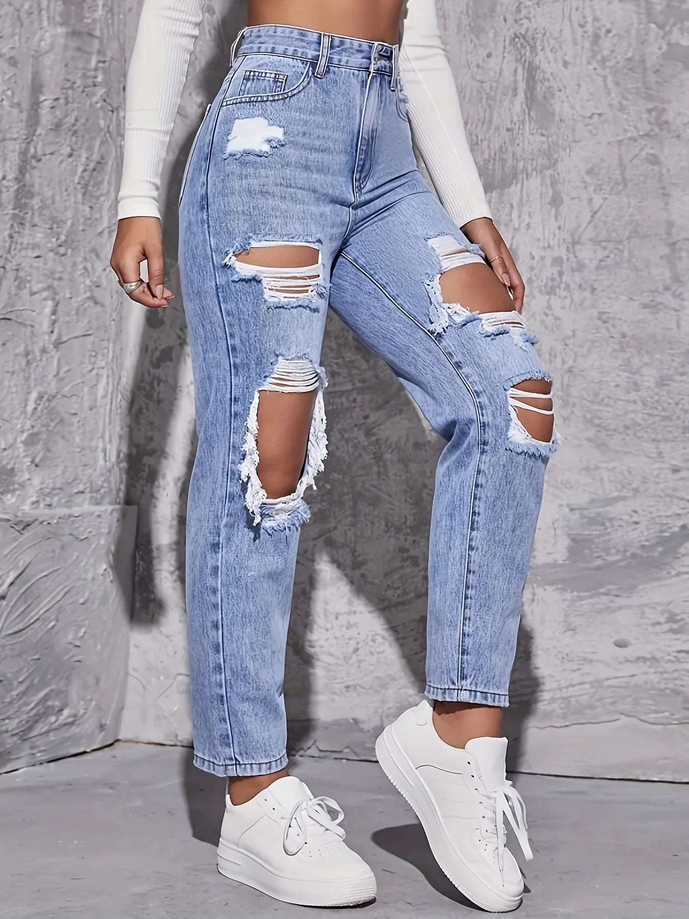 Arlen — Slidte højtaljede straight-leg denimjeans med rå kanter