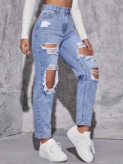 Arlen — Slidte højtaljede straight-leg denimjeans med rå kanter
