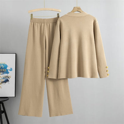 Lyricra — Metallic Button Knit Sweater & Wide-Leg Pants Set