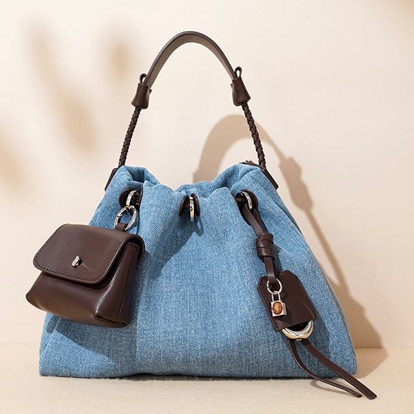 Kieranza — Women's Genuine Leather Denim Patchwork Hobo Bag