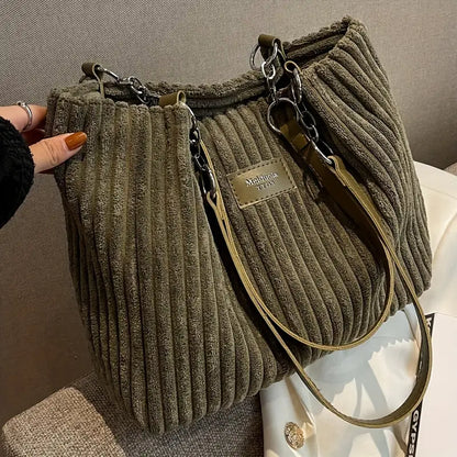 Layna — Stylish Corduroy Tote Bag with Adjustable Strap