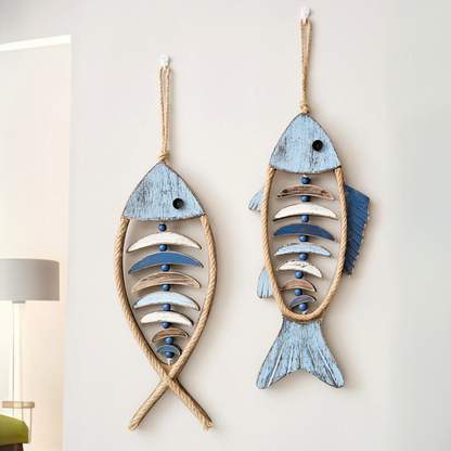 Marena — Decoração de parede artesanal de peixe mediterrâneo em madeira rústica