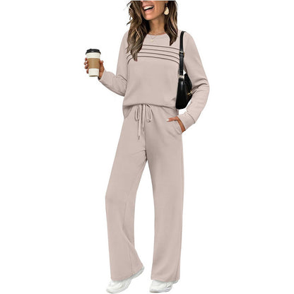 Jovia — Women's Crew Neck Two-Piece Set with Drawstring Pants
