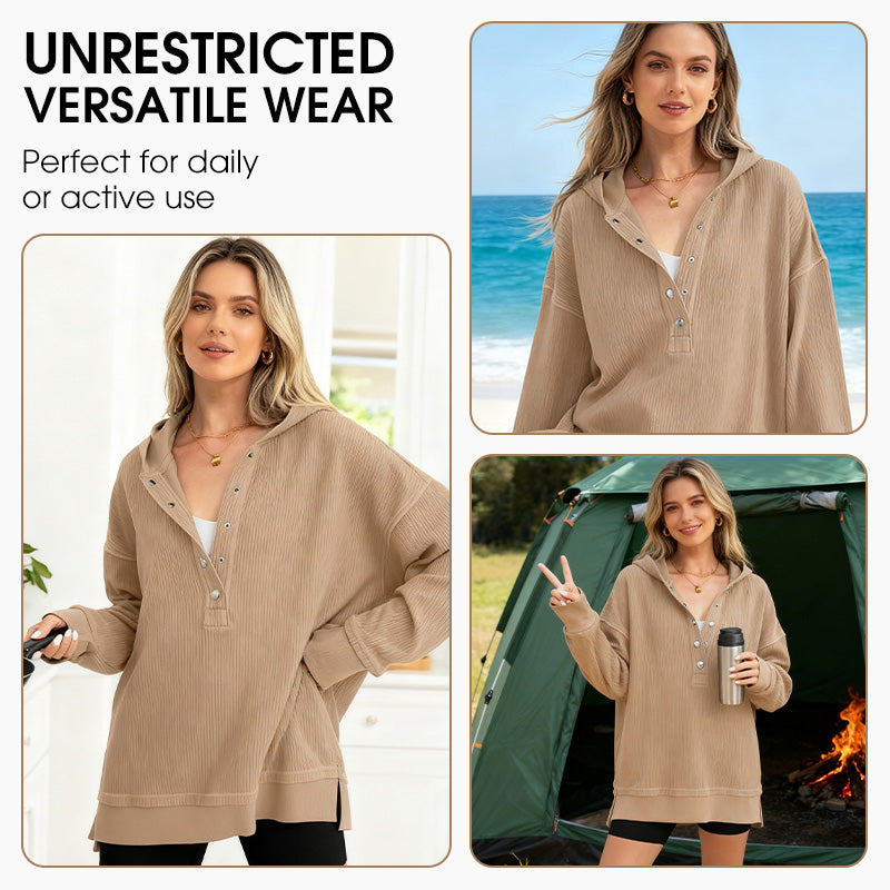 Norelixa — Women's Long Sleeve V-Neck Button Hoodie with Relaxed Fit