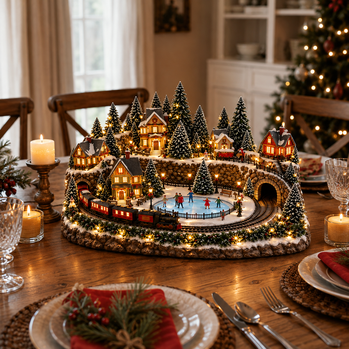 Noelby™ Animated Holiday Train & Ice Rink Scene
