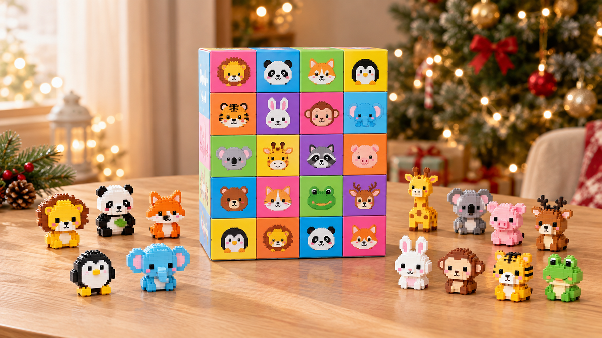 Brixly™ adventskalender med byggeklodser formet som dyr