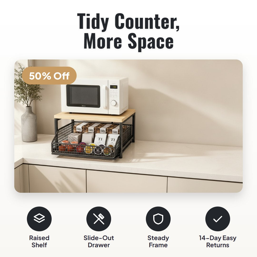 Kova™ 2-Tier Microwave Stand With Slide-Out Drawer