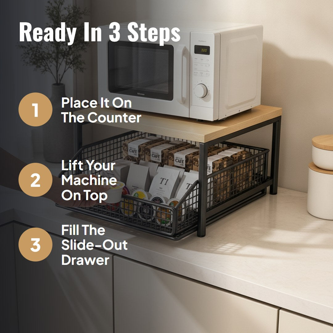 Kova™ 2-Tier Microwave Stand With Slide-Out Drawer