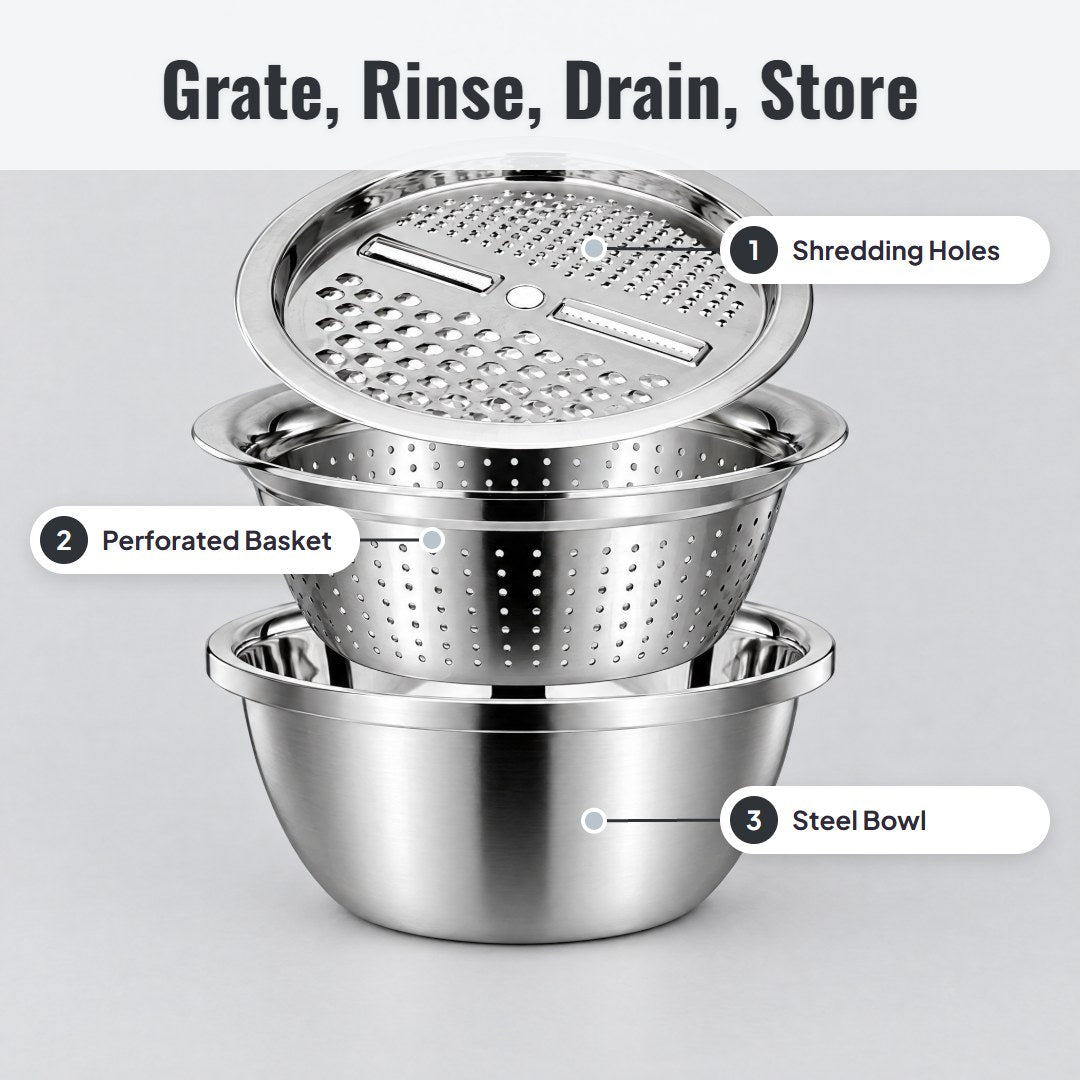 Gratio™ 3-in-1-ruostumattomasta teräksestä valmistettu raastinkulho