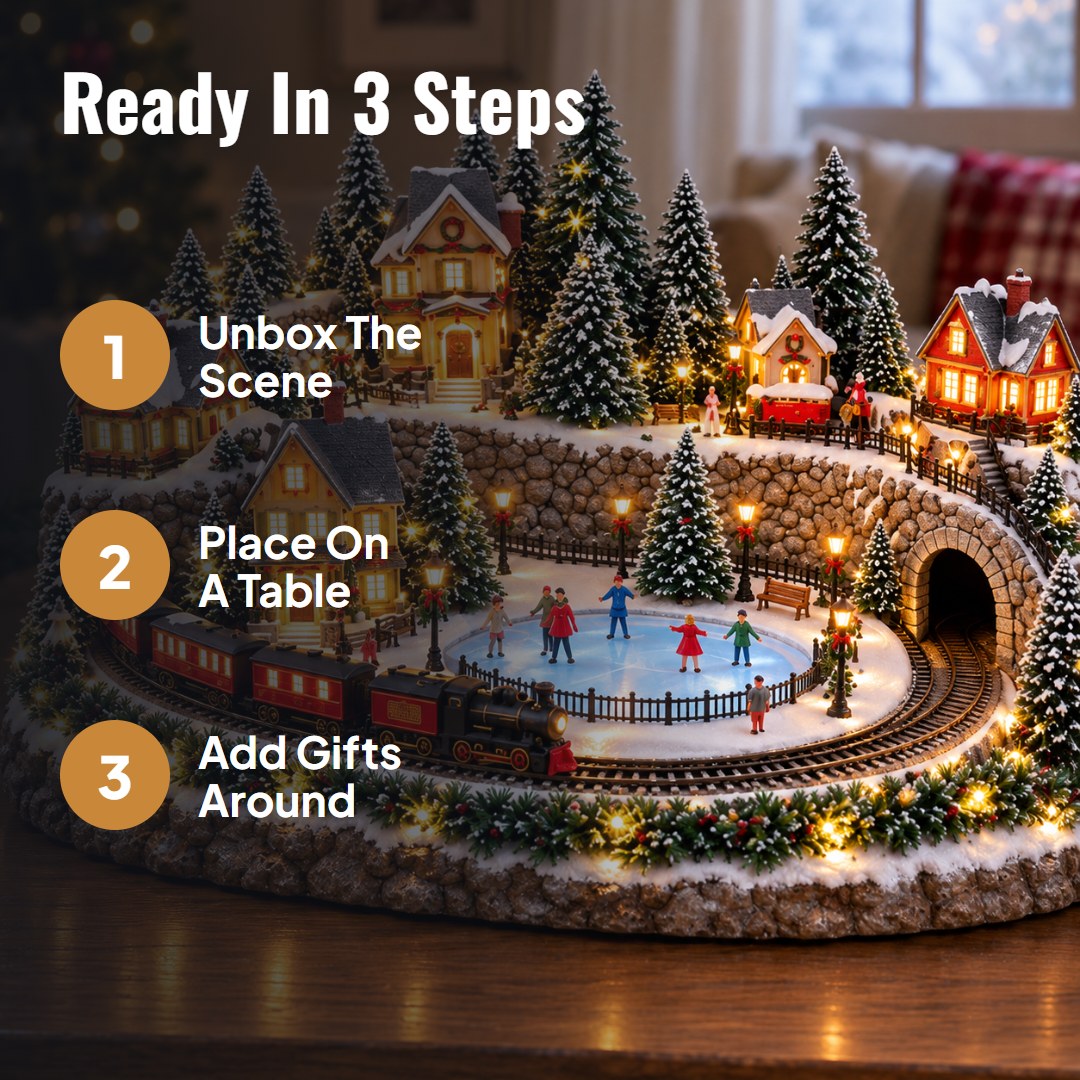 Noelby™ Animated Holiday Train & Ice Rink Scene