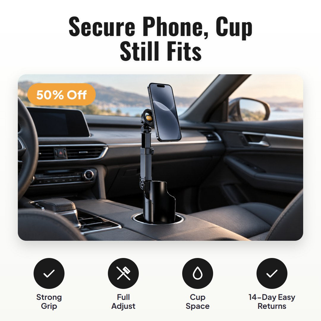Cuplo™ telefonholder til bilens kopholder