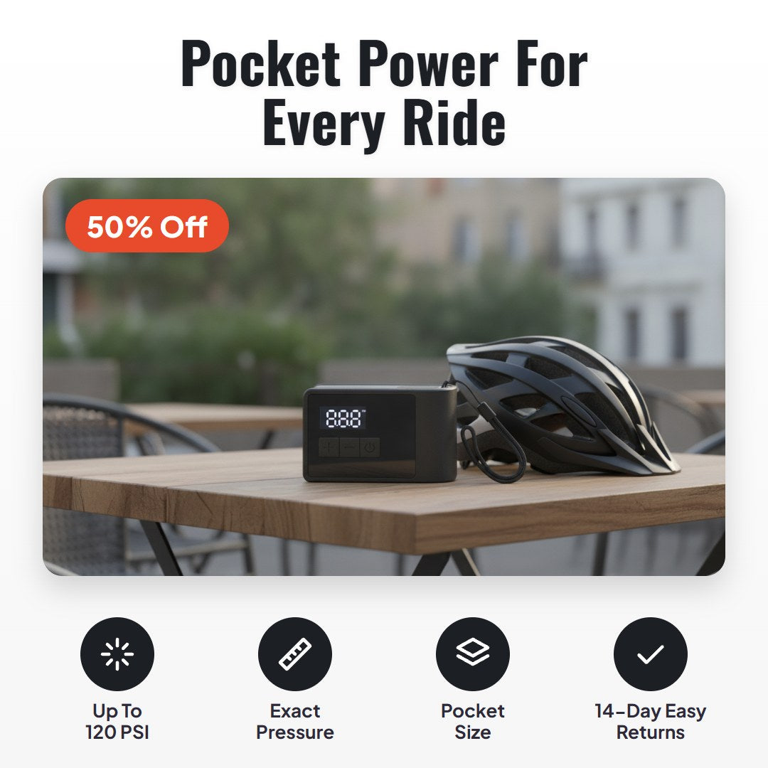 Pumpix™ mini bærbar elektrisk sykkelpumpe