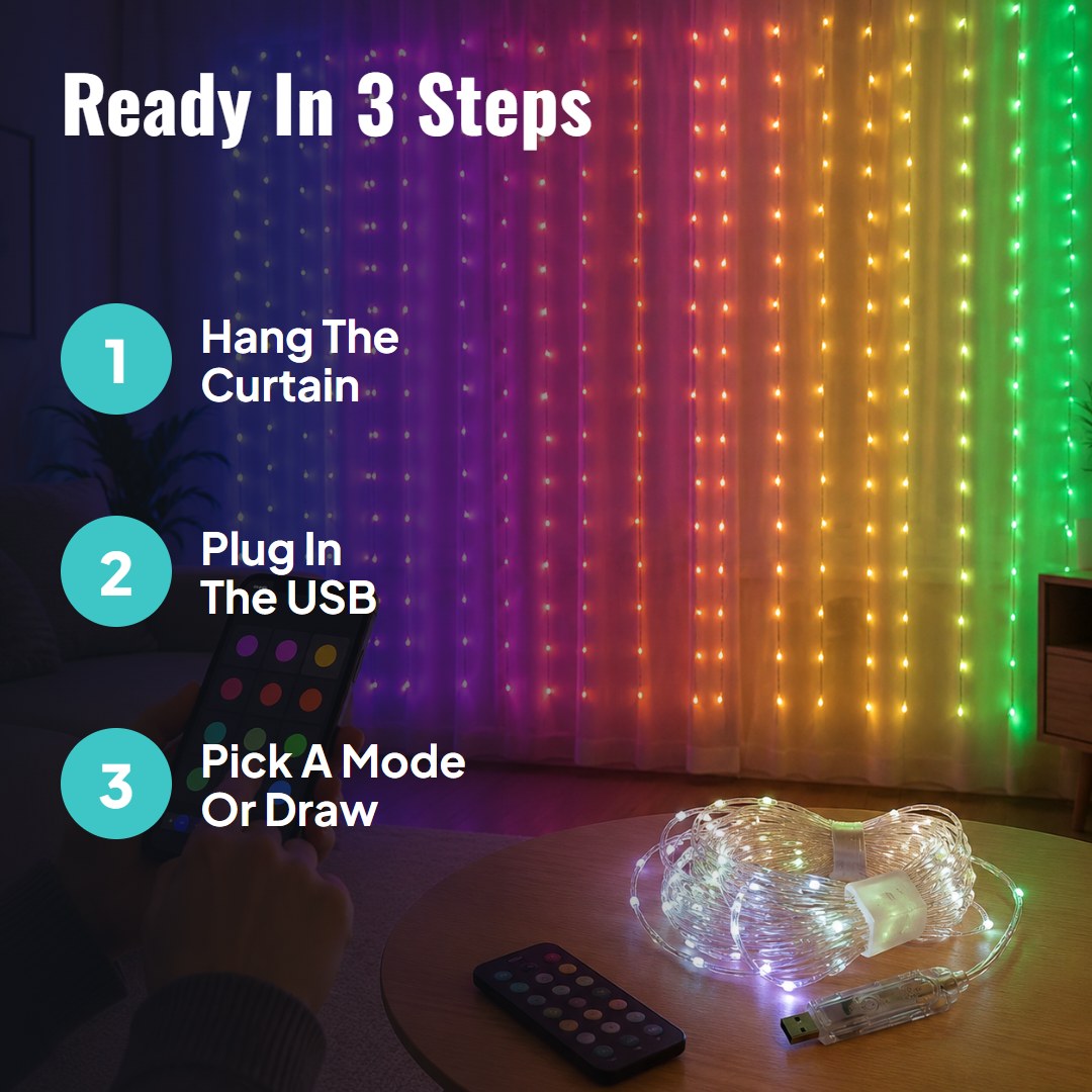 Lumora™ Waterproof LED Curtain String Lights