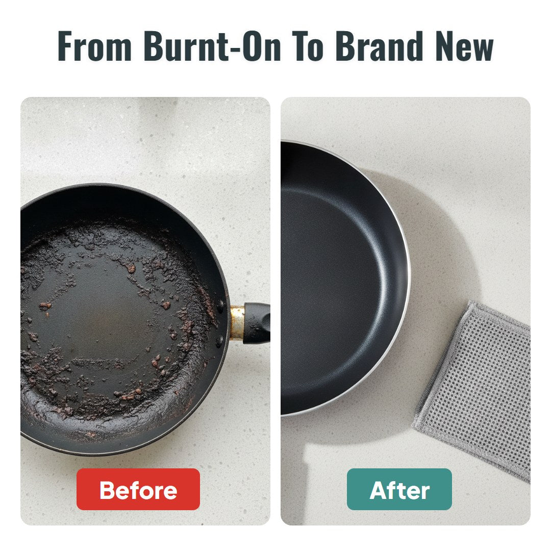 Dirty pan before and clean pan after