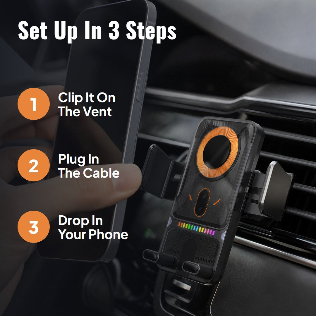 Voltix™ trådløs hurtigoplader til bilen med holder