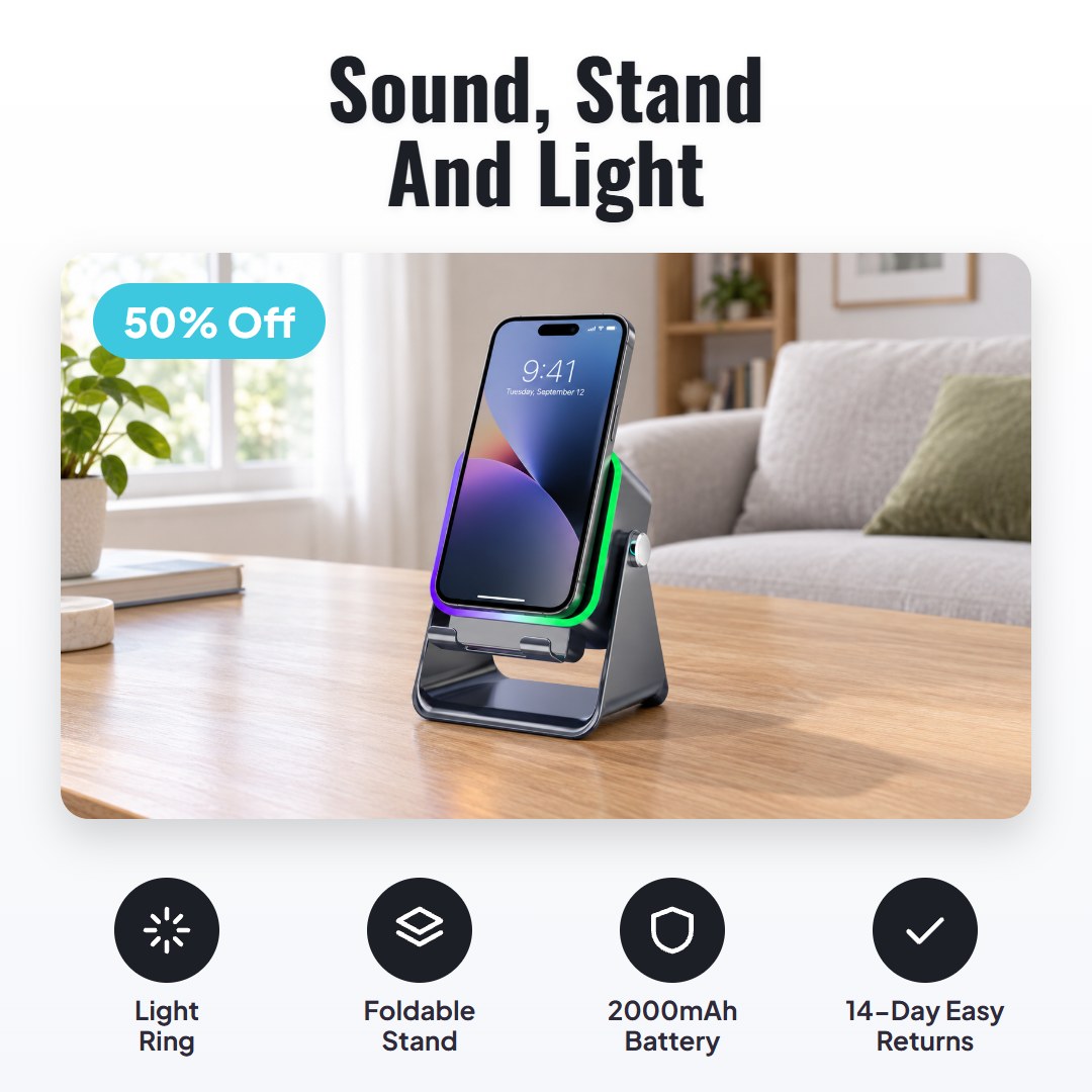 Sonaq™ 5-in-1 Wireless Induction Speaker With Phone Stand