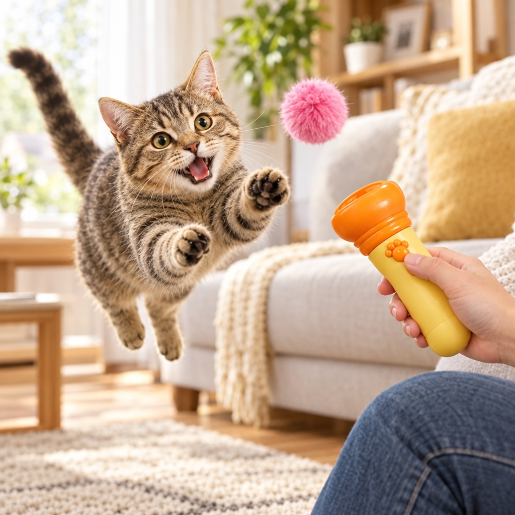 Lançador de Bolinhas de Pompons para Gatos Pouncy™