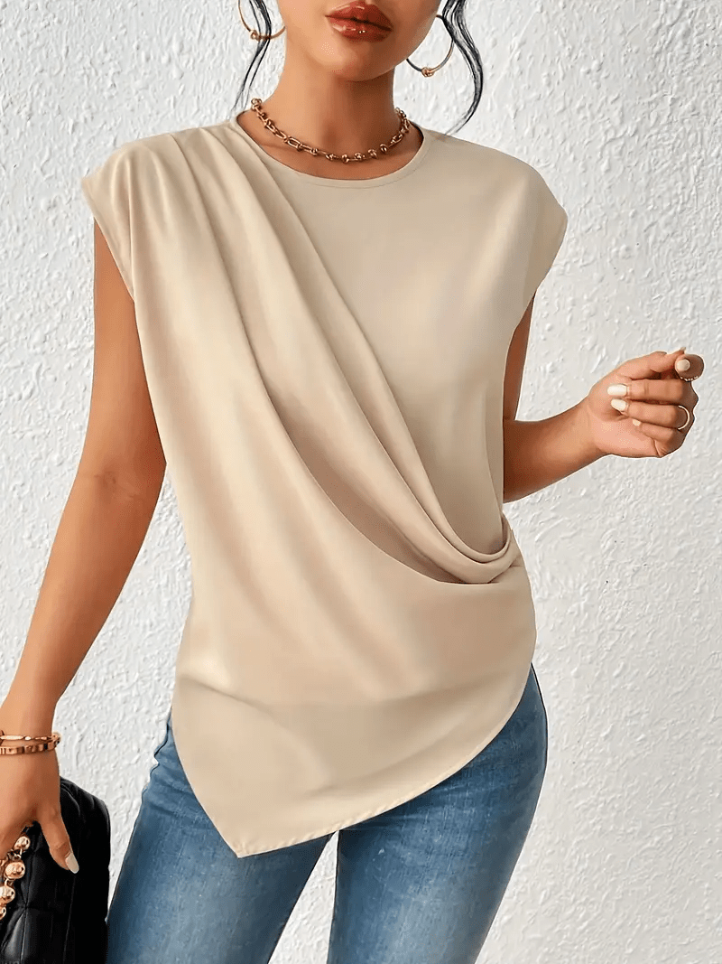 Glizm S Sleeveless Ruched Crew Blouse