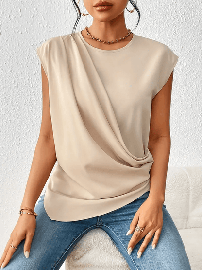 Glizm Sleeveless Ruched Crew Blouse