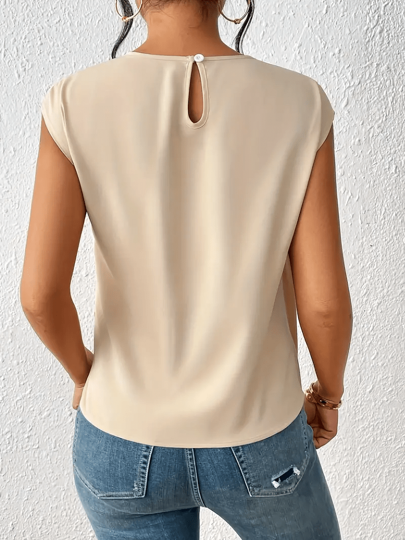 Glizm Sleeveless Ruched Crew Blouse