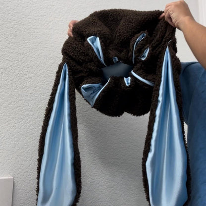 Lunari Plush Bunny Bonnet — Soft Warm Sherpa Hat with Satin Lining