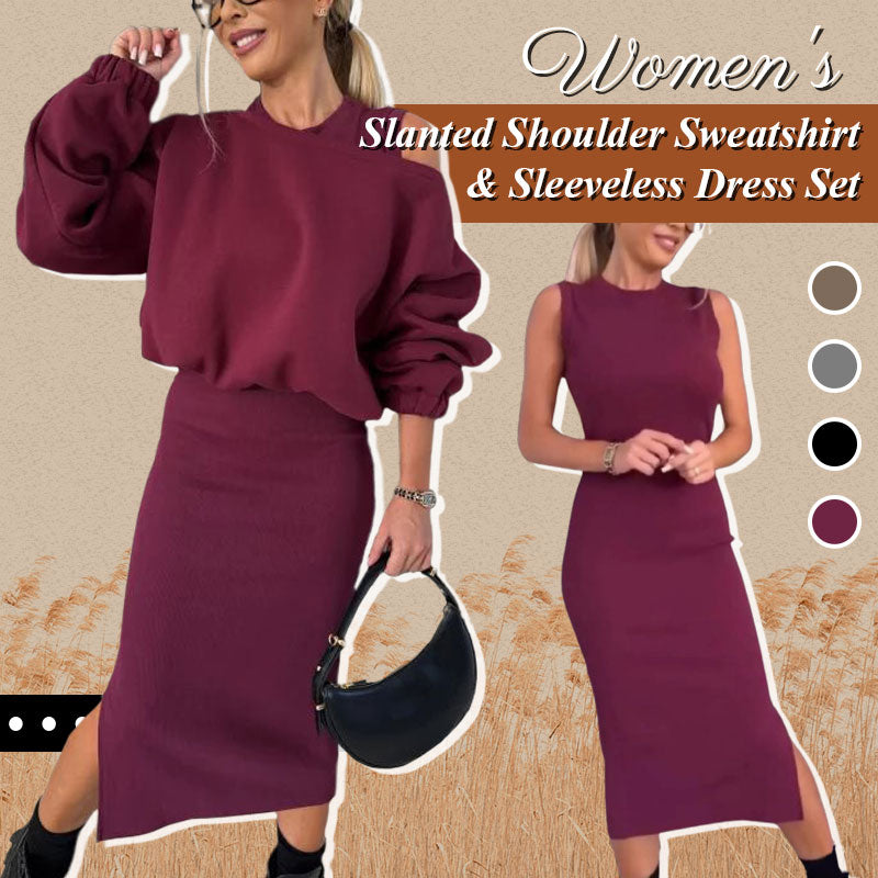 Slanted Shoulder Sweatshirt & Sleeveless Dress Set 30$ TODAY ONLY