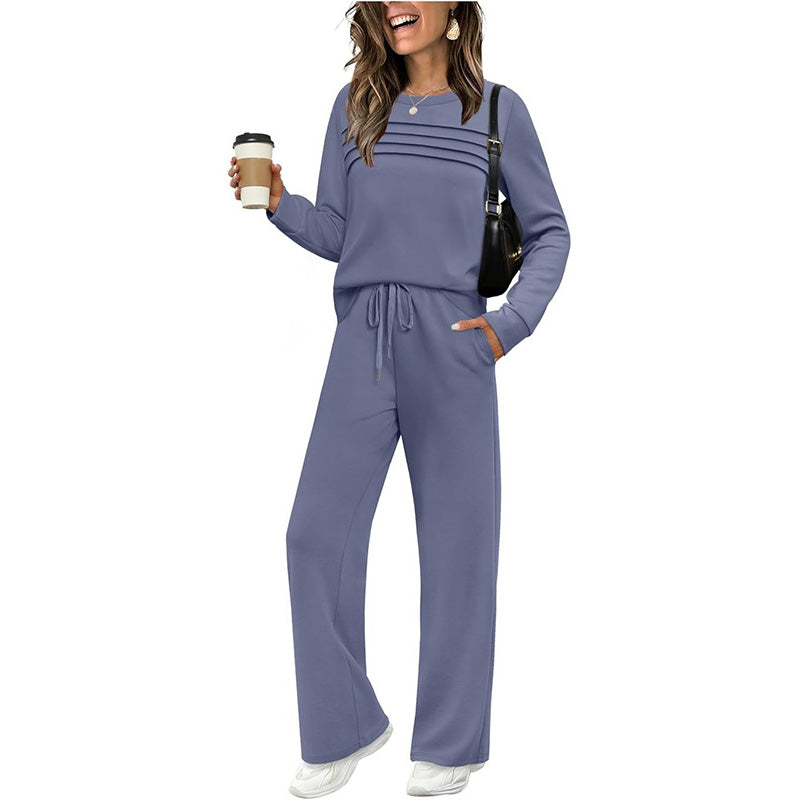 Jovia — Women's Crew Neck Two-Piece Set with Drawstring Pants