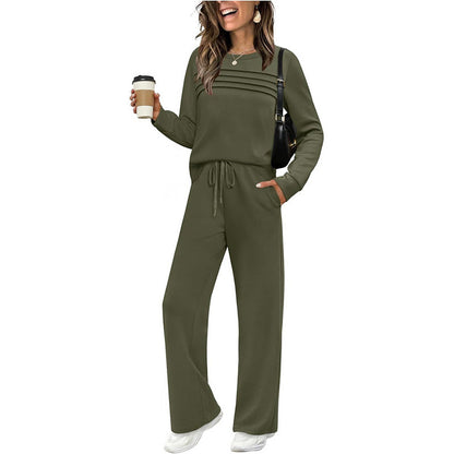 Jovia — Women's Crew Neck Two-Piece Set with Drawstring Pants