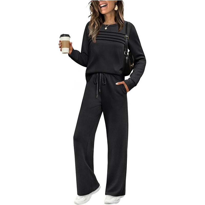 Jovia — Women's Crew Neck Two-Piece Set with Drawstring Pants