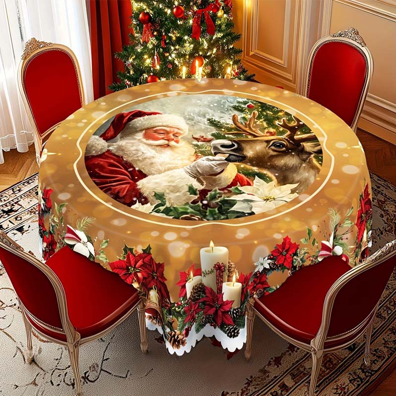 Nappe Festive Clarion — Décoration de Table de Noël, Polyester Lavable